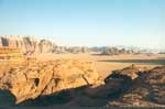 Evening in Wadi Rum; we sleep here on the way to Aqaba, sheltered by the great cliffs